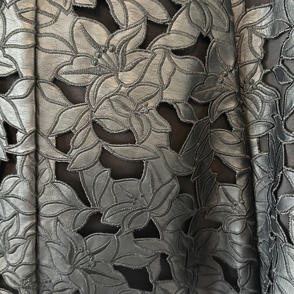 Club Monaco Black Leather Floral Mini Skirt - Picture 3 of 5